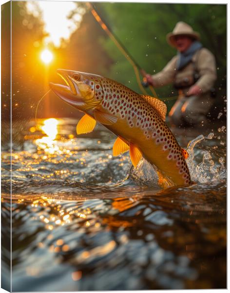 Fly Fishing for Brown Trout Canvas Print by T2 