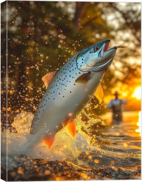 Fly Fishing for Atlantic Salmon Canvas Print by T2 