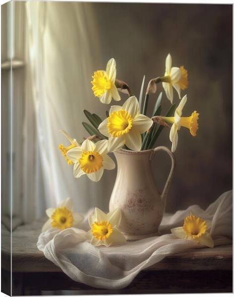 Daffodils in a Jug Canvas Print by T2 