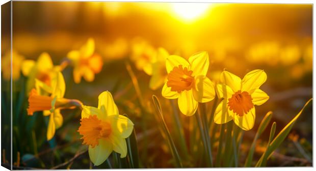 Daffodils at Sunrise Canvas Print by T2 