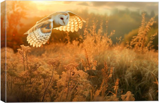 Barn Owl at Sunset Canvas Print by T2 