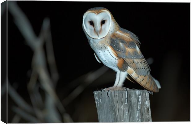 Barn Owl at Night Canvas Print by T2 