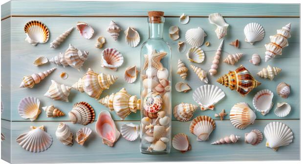Seashells in a Bottle Canvas Print by T2 