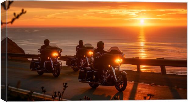 Harley-Davidson Sunset Ride Canvas Print by T2 