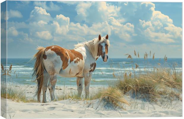 Luskentyre beach Horse - Scottish isle of Harris Canvas Print by T2 