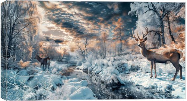 Scottish Buck and Doe Winter Highlands Canvas Print by T2 