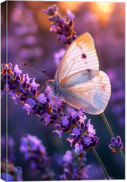 White Butterfly on Lavender Canvas Print by T2 