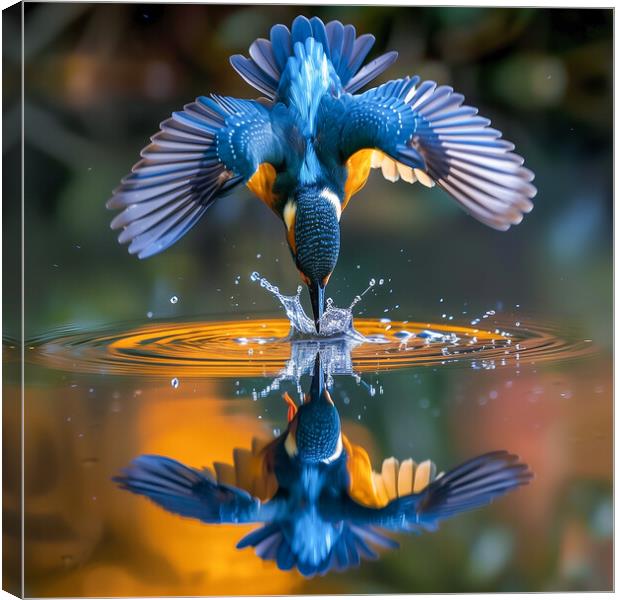 Kingfisher Diving Canvas Print by T2 