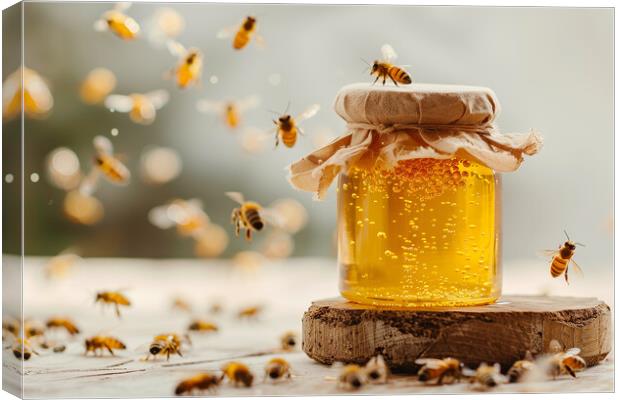 Jar of Honey made by Honey Bees Canvas Print by T2 