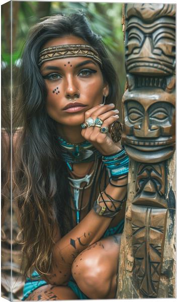 Amazon Jungle Tribe Woman Canvas Print by T2 