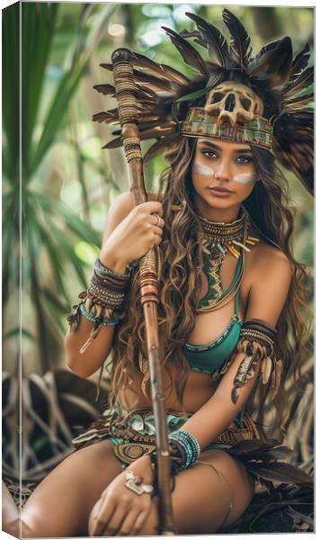 Amazon Jungle Tribe Woman Canvas Print by T2 