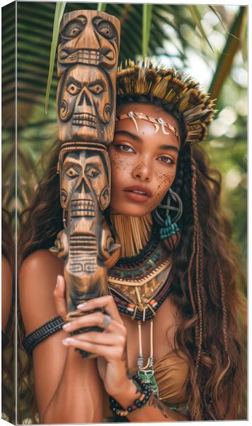 Amazon Jungle Tribe Woman Canvas Print by T2 