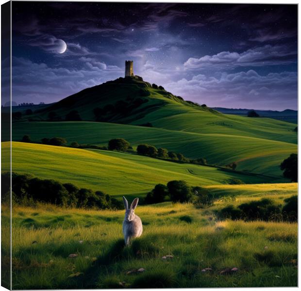 Glastonbury Tor and the Hare. AI  Canvas Print by Zap Photos
