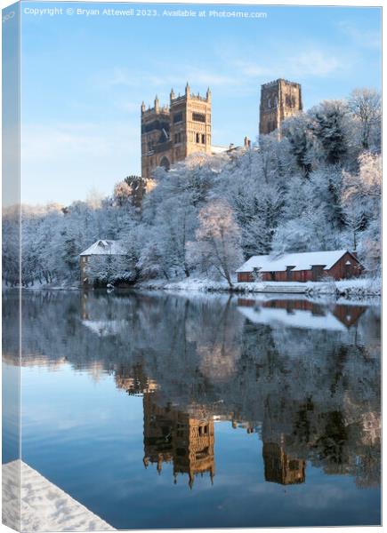 Winter view of Durham Cathedral reflected in the r Canvas Print by Bryan Attewell