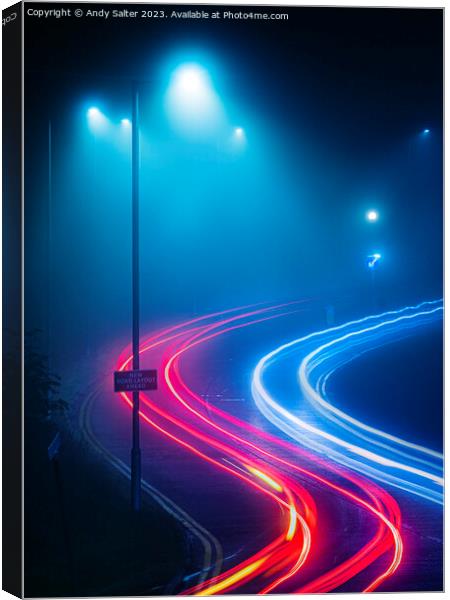 Light Trails in The Fog Canvas Print by Andy Salter