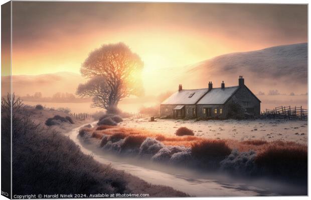 Misty Winter Sunrise II Canvas Print by Harold Ninek