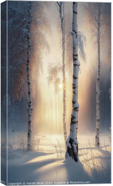 Winter Amidst the Silver Birches I Canvas Print by Harold Ninek
