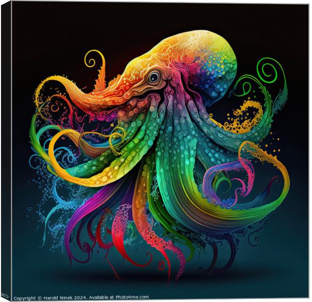 Psychedelic Octopus Canvas Print by Harold Ninek