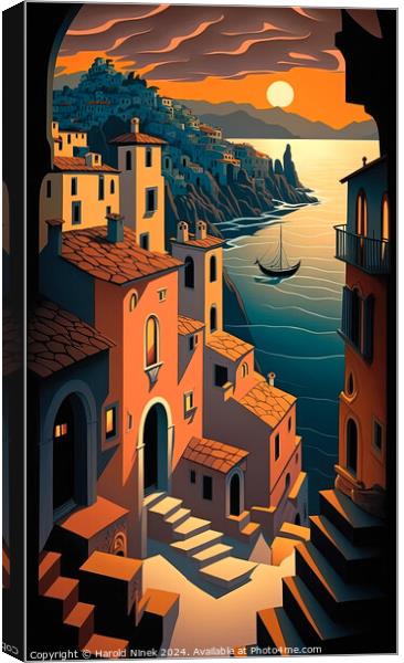 Sunset on the Italian Riviera Canvas Print by Harold Ninek