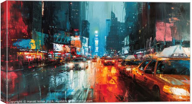 Rainy Night in New York Canvas Print by Harold Ninek