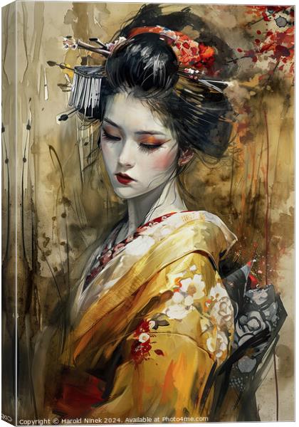 Geisha in Gold Canvas Print by Harold Ninek