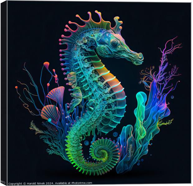 Bioluminescent Seahorse Canvas Print by Harold Ninek