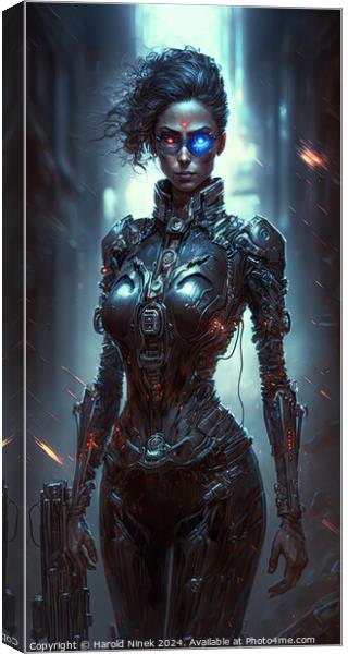 Nyx - Female Cyborg Assassin Canvas Print by Harold Ninek