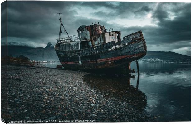 Corpach Shipwreck , Ben Nevis  Canvas Print by Mike McMahon