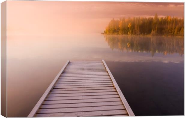 Frosted Dock on a Lake Canvas Print by Dave Reede