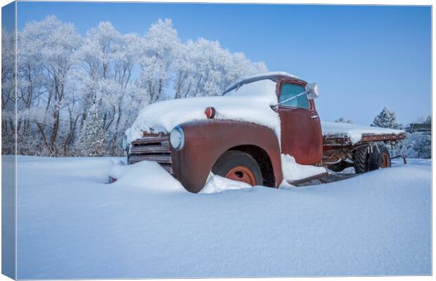 old truck on a day of hoarfrost Canvas Print by Dave Reede