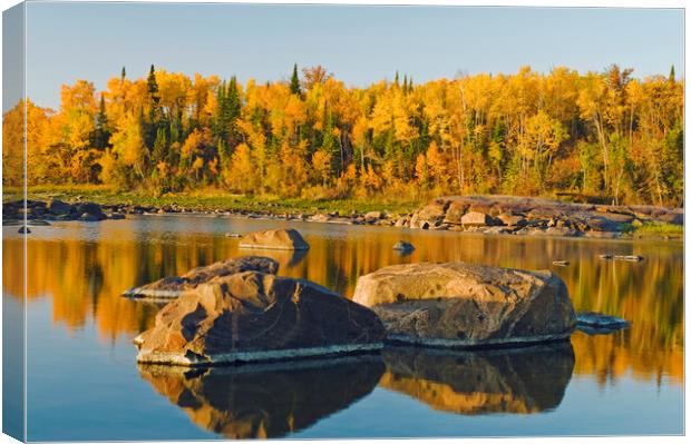 precambrian shield rock along the Winnipeg River Canvas Print by Dave Reede