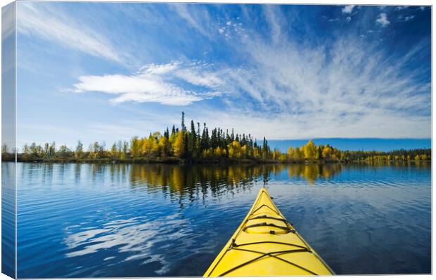 kayaking on Dickens Lake Canvas Print by Dave Reede