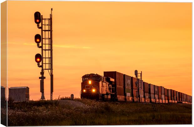 rail signal with approaching train Canvas Print by Dave Reede
