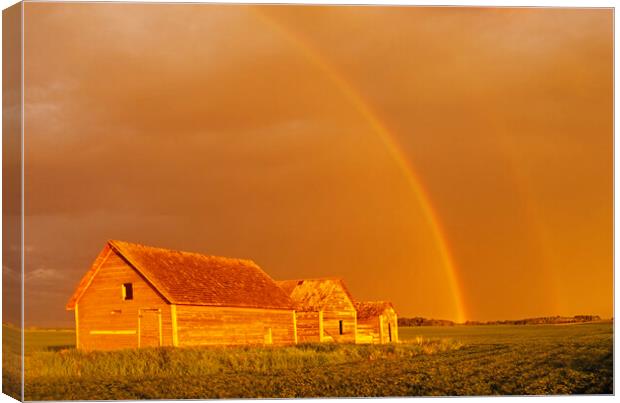 rainbow over old granaries Canvas Print by Dave Reede