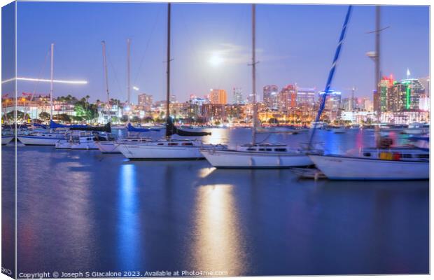 Moonlight Over San Diego Harbor Canvas Print by Joseph S Giacalone