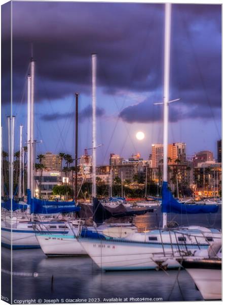Harbor and the Moon Canvas Print by Joseph S Giacalone