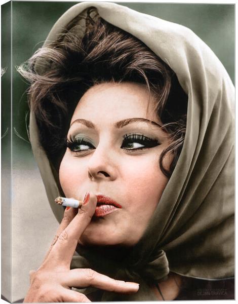 Gorgeous Sophia Loren with a headscarf smoking  Canvas Print by Dejan Travica
