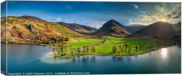 Aerial Shot of Buttermere in the Autumn Canvas Print by Keith Dawson