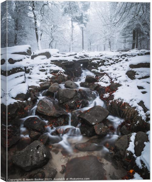 Snowy waterfall scene in the peak district, December  Canvas Print by Kevin Booker