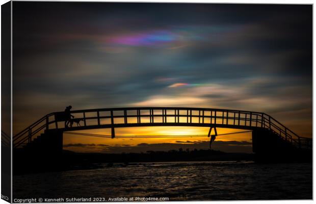 Belhaven Bridge, sunset and rainbow clouds Canvas Print by Kenneth Sutherland