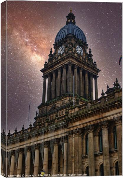 Historic building with a dome under a starry night sky in Leeds, UK. Canvas Print by Man And Life