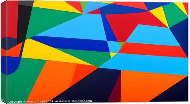 Abstract geometric background with vibrant overlapping triangles in red, blue, green, and yellow. Canvas Print by Man And Life
