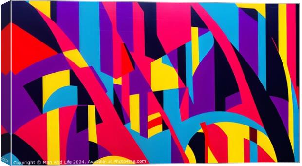 Vibrant abstract geometric mural with a dynamic mix of shapes and colors, suitable for modern art backgrounds or creative designs. Canvas Print by Man And Life
