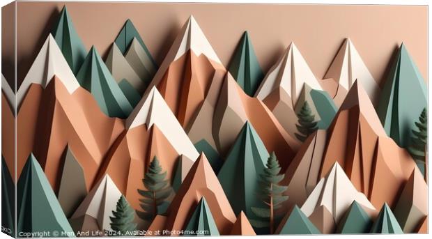 Abstract geometric mountains with trees in a pastel color palette, suitable for modern art and minimalist design backgrounds. Canvas Print by Man And Life