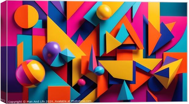 Abstract colorful background with geometric shapes and spheres. Vibrant 3D composition. Canvas Print by Man And Life