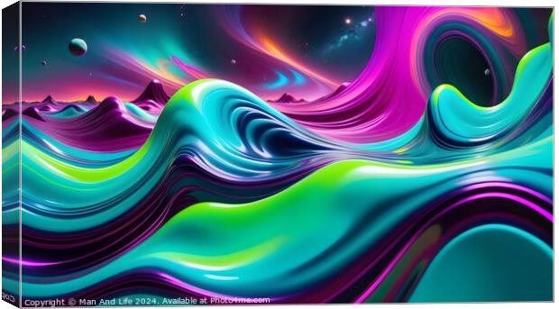 Vibrant abstract wave background with a fluid, dynamic mix of neon colors and 3D rendering, suitable for modern design themes. Canvas Print by Man And Life