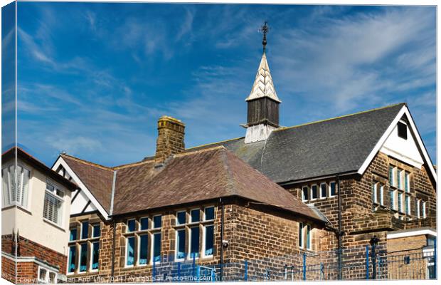 Traditional brick school building with a spire against a blue sky with wispy clouds in Harrogate, North Yorkshire. Canvas Print by Man And Life