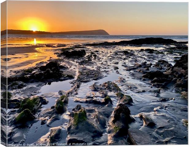 Sunset at Newport Sands, Pembrokeshire, Wales Canvas Print by Suze_ scapes