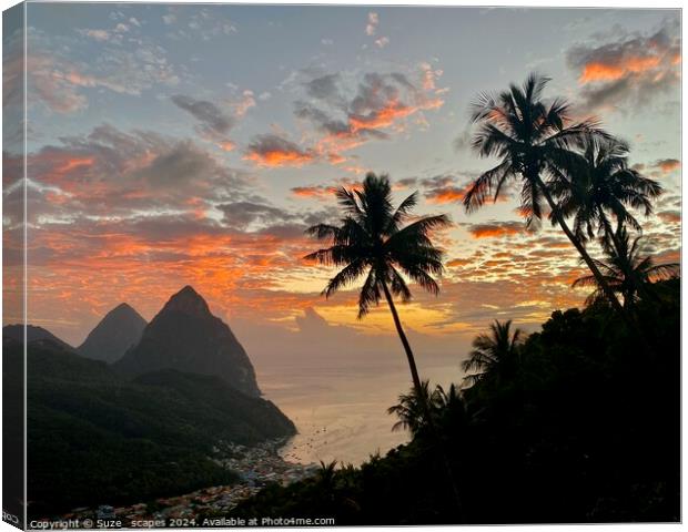 Sunrise at the Pitons, St Lucia Canvas Print by Suze_ scapes