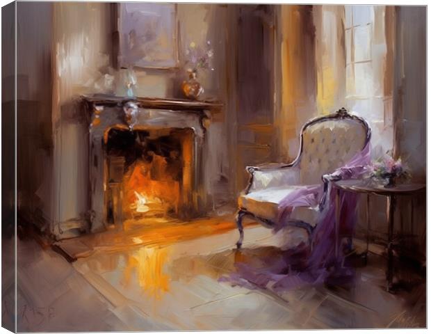 Fireside chair oil painting  Canvas Print by Steve Ditheridge